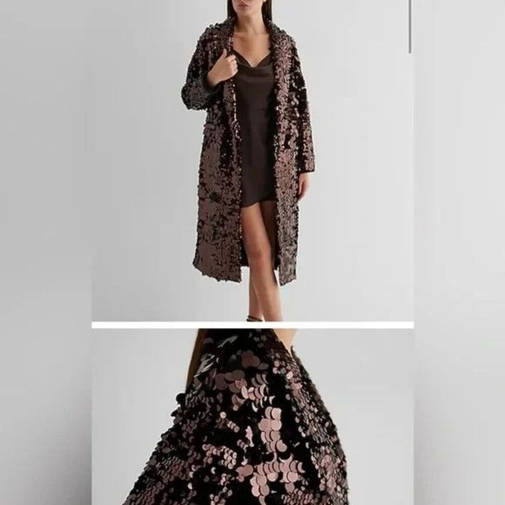 EXPRESS $328 Sequin One Button Trench Coat Rose Gold Bronze Women’s S NWT